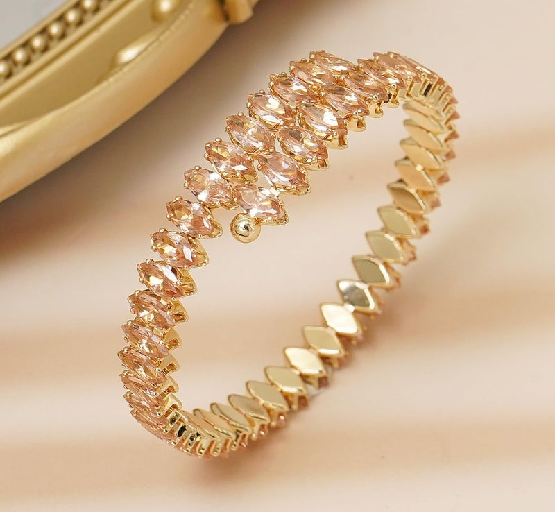 Wovanoo Rhinestone Cuff Bracelet Cubic Zirconia Tennis Bracelets Open Adjustable Elastic Bangle for Women - Image 4